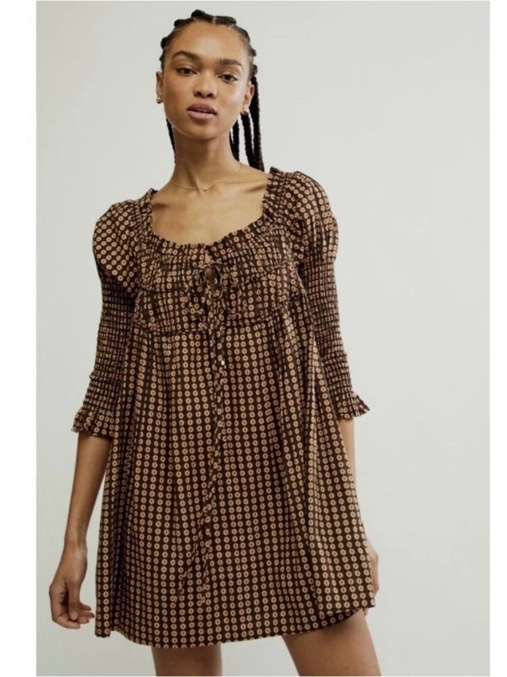 Free People Star Dip Babydoll Dress in Black Multi Size Large - Picture 11 of 11